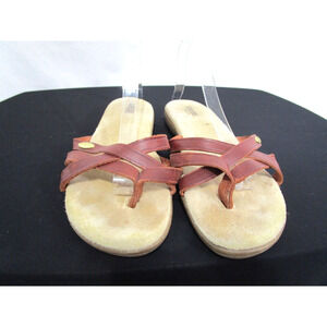 G.H.Bass Sunjuns Sharon Brown Leather Strappy Slip On Slide Sandals Women 9W